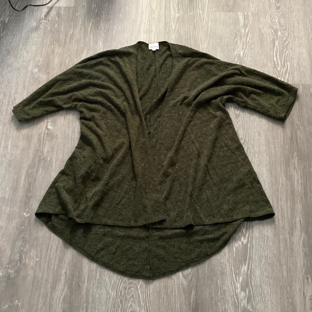 LuLaRoe Olive Green Open Cardigan with Half Sleeves